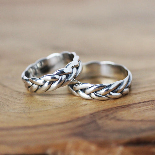 Silver Braided Celtic Wedding Ring Set of 2