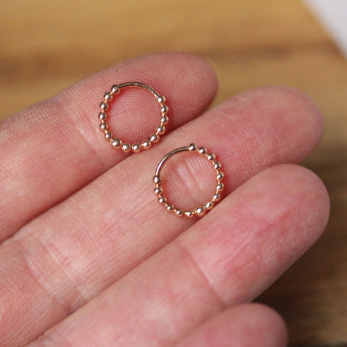 Tiny Gold Beaded Hoop Huggie Earrings