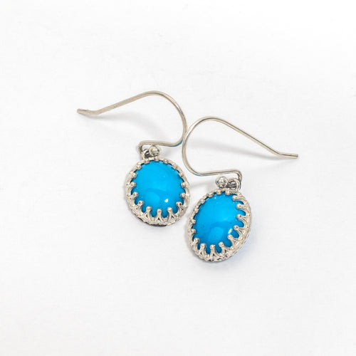 10x8mm Turquoise Cabochon Dangle Earrings Silver