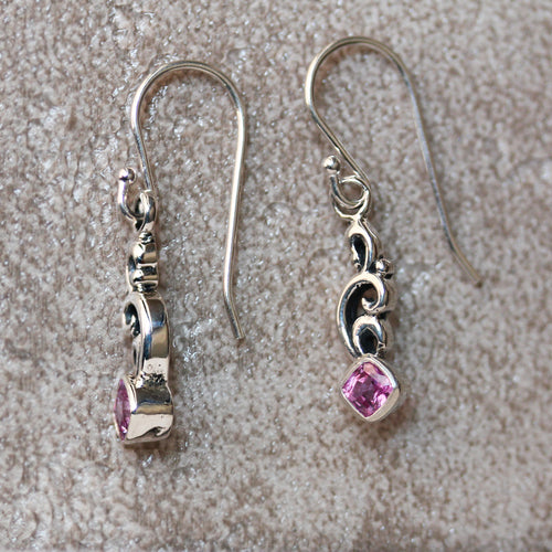Pink Sapphire Dangle Earrings, Water Dream