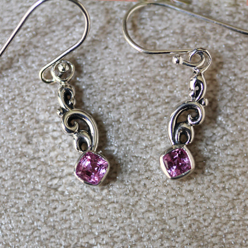 Pink Sapphire Dangle Earrings, Water Dream