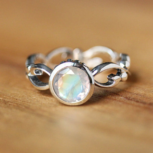 Moonstone Engagement Ring, Silver Wrought