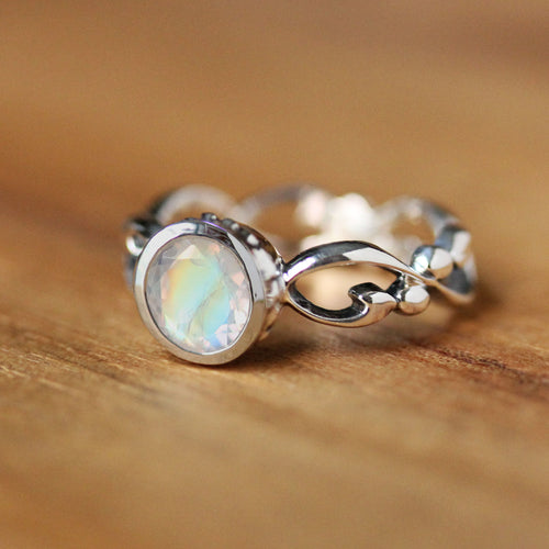 Moonstone Engagement Ring, Silver Wrought