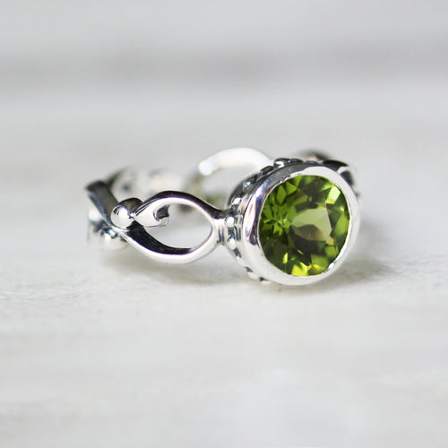 Green Peridot or Emerald Ring, Sterling Silver Wrought