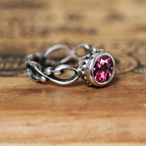 Wrought Ring in Sterling Silver with Rhodolite Garnet