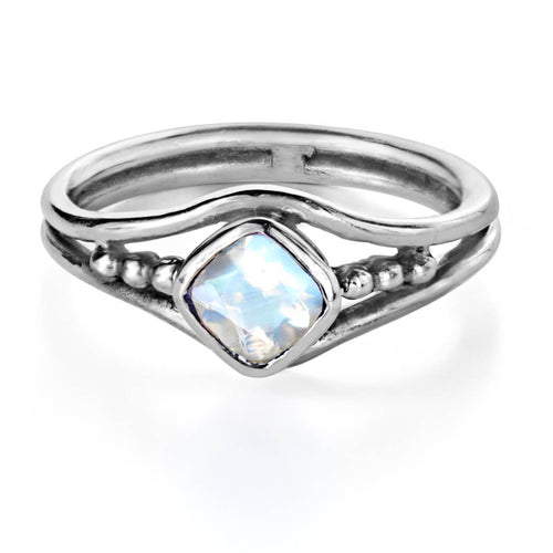 silver rainbow moonstone ring
