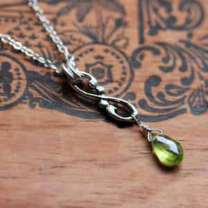 handmade-ethical-Wrought-Infinity-Peridot-Droplet-Necklace