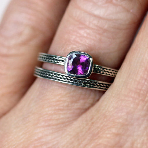 Purple amethyst ring in recycled sterling silver-handmade-ethnic3