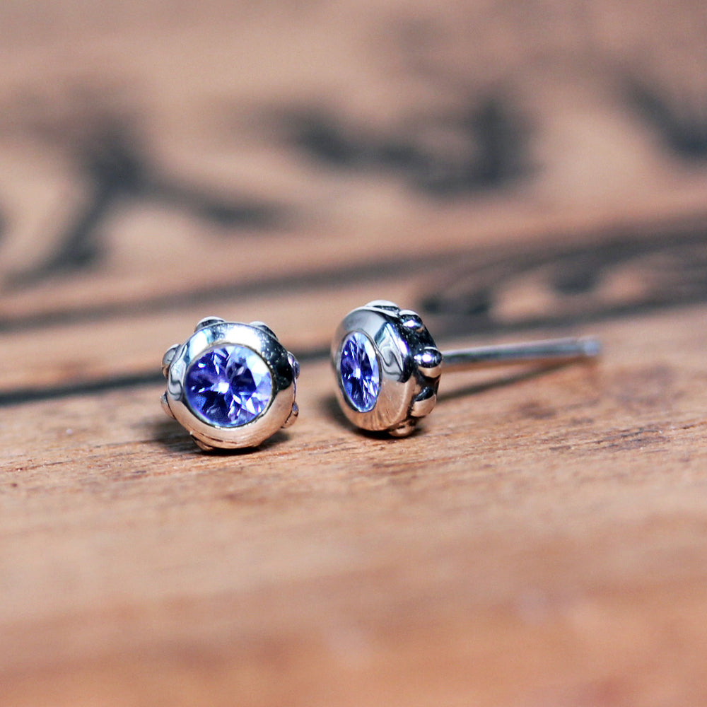 Sterling silver studs with beading and birthstones.