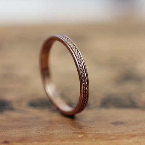 14k Rose Gold Braided Wedding Band, 3mm Wheat