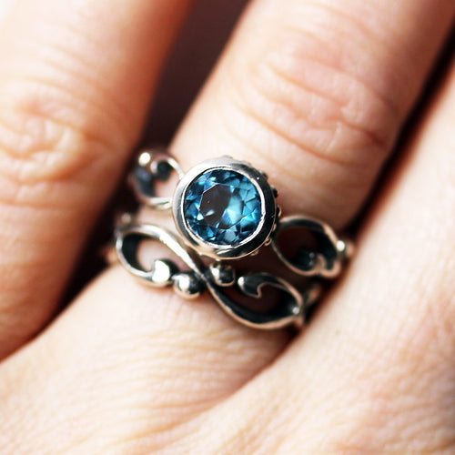 Blue topaz engagement ring set sterling silver