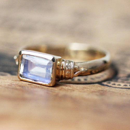 Moonstone Emerald Cut Ring, 14k Yellow Gold, Anne Brontë