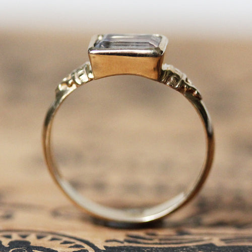 Moonstone Emerald Cut Ring, 14k Yellow Gold, Anne Brontë