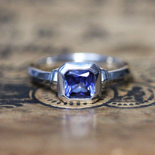 Asscher Cut Lab Created Sapphire Modern Ring
