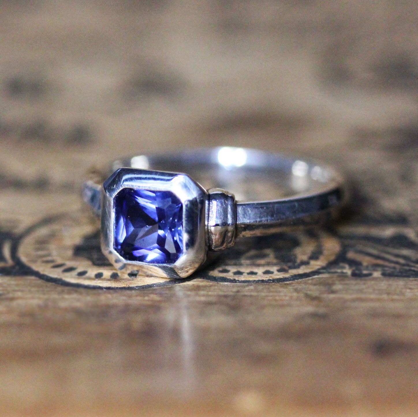 Asscher Cut Lab Created Sapphire Modern Ring