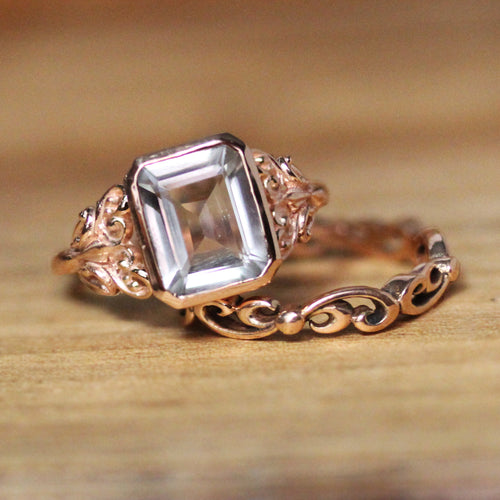 Large White Topaz 14k Rose Gold Ring Set
