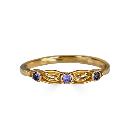 Art Deco Engagement Ring Set Tanzanite, Yellow Gold