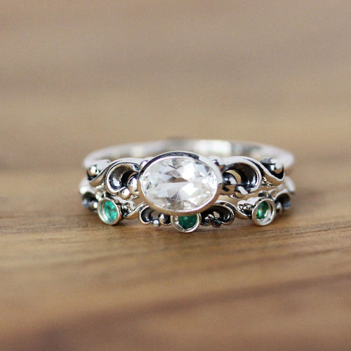 Oval Water Bridal Set with White Topaz and Emeralds