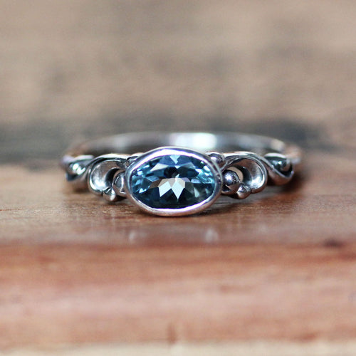Aquamarine Oval Water Ring Sterling Silver, Water Dream