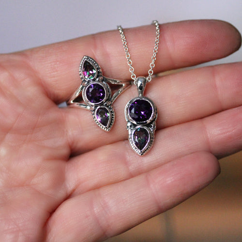 Persephone: Amethyst and Topaz Multi Stone Pendant in Sterling Silver