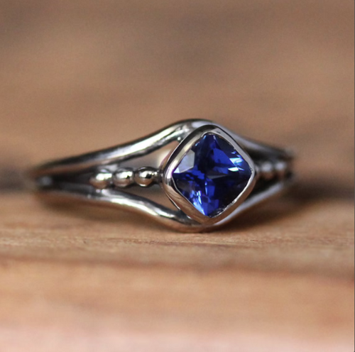 Created Sapphire Engagement Ring, 14k White Gold