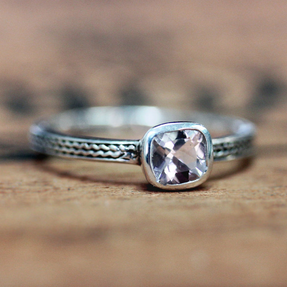 Sterling Silver Morganite Engagement Ring, Size 7