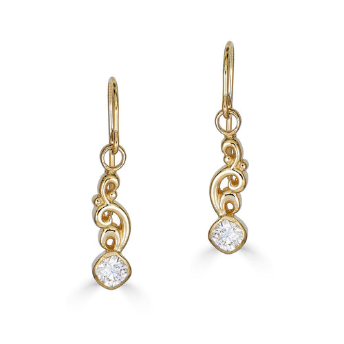 14k Moissanite Dangle Earrings, gold wave earrings