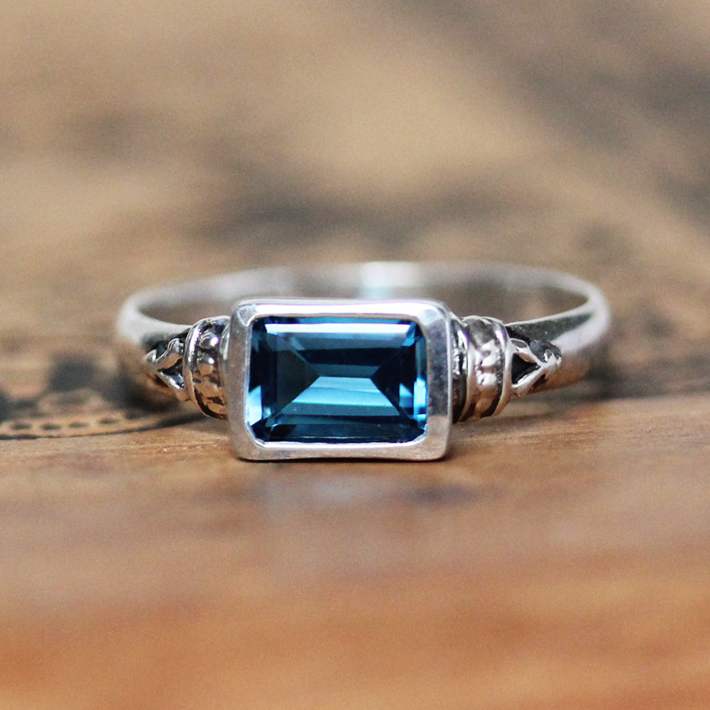 London Blue Topaz Emerald Cut Ring, Anne Brontë