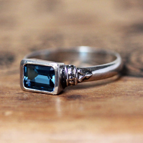 London Blue Topaz Emerald Cut Ring, Anne Brontë