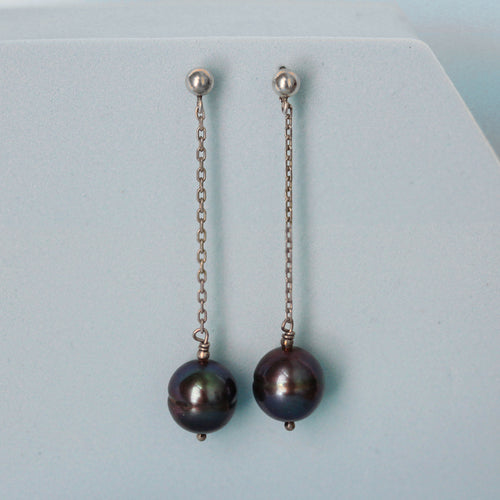 Black Pearl Drop Earrings, Sterling Silver