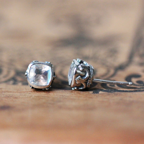 sterling silver moonstone stud earrings with filigree profile