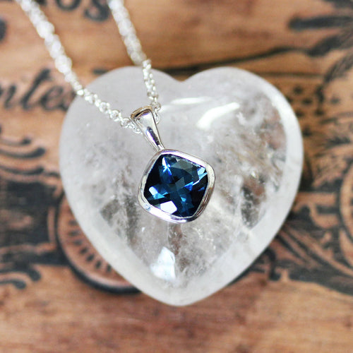 London Blue Topaz Cushion Cut Necklace, Poppyseed