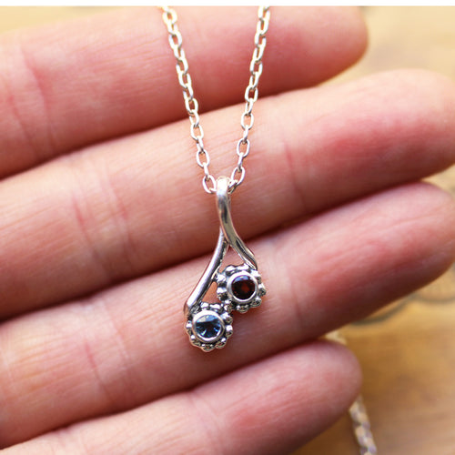 Birthstone Bud Duo Necklace, 2 stone mothers necklace