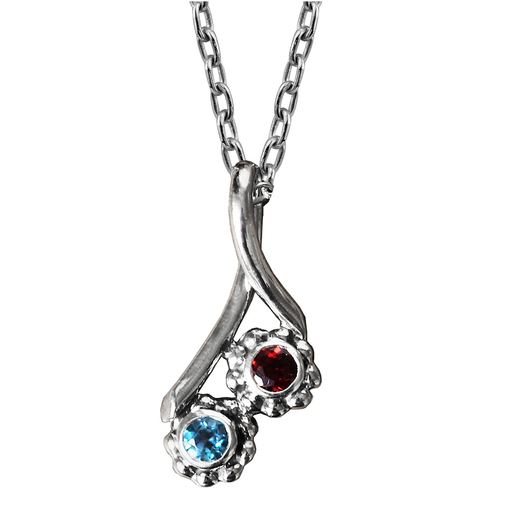 2 Hearts Joined 2 Round Birthstones Necklace - PaulaMax Jewelry