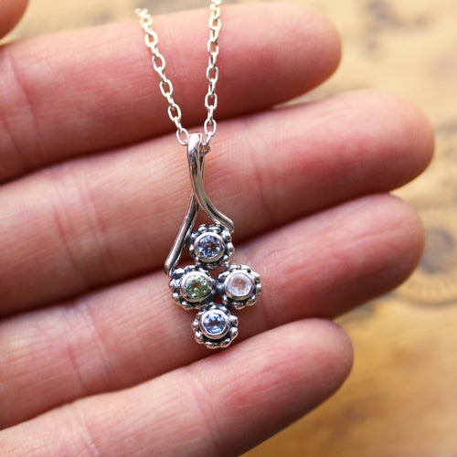 Birthstone Bud Quad Necklace, 4 stone mothers necklace