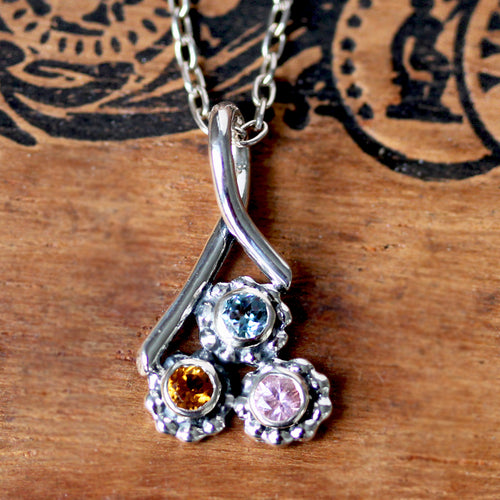 Birthstone Bud Trio Necklace, 3 stone mothers necklace