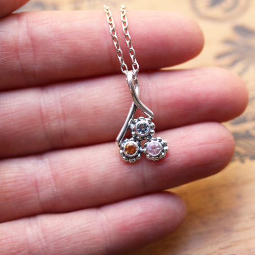 Birthstone Bud Trio Necklace, 3 stone mothers necklace