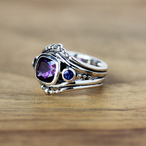 Chunky Amethyst and Sapphire Ring