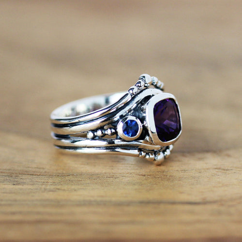 Chunky Amethyst and Sapphire Ring