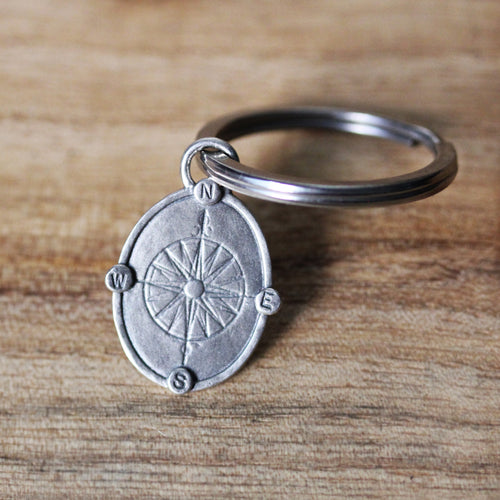 Sterling Silver Compass Rose Keychain