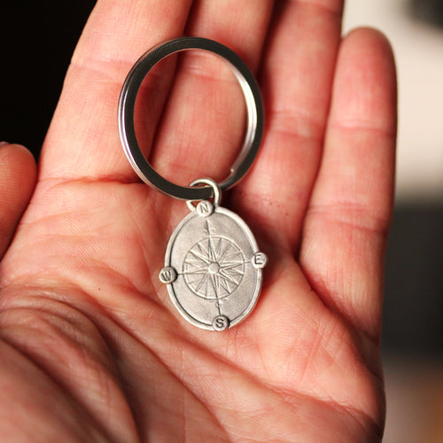 Sterling Silver Compass Rose Keychain