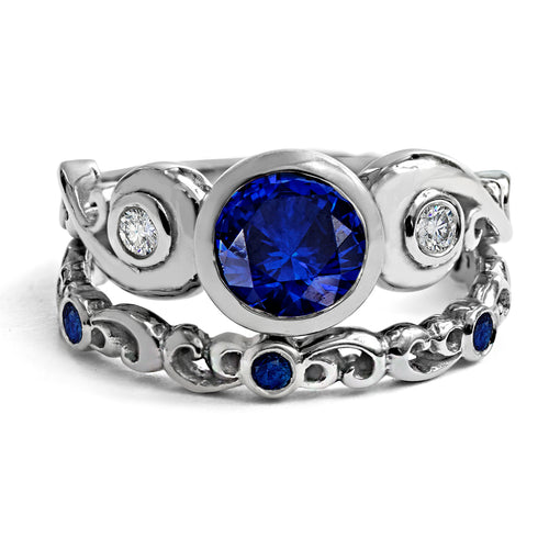 Sapphire Three 3 Stone Engagement Ring Set, Cumulus