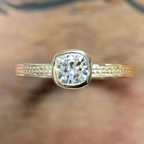 Cushion Moissanite Engagement Ring, Golden Wheat - Size 7