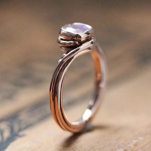 Rose Gold Moonstone Engagement Ring, Cushion Pirouette
