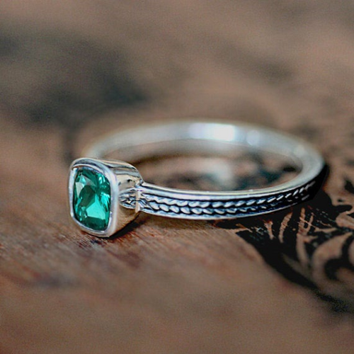 Imitation Emerald Cushion Cut Braid Engagement Ring