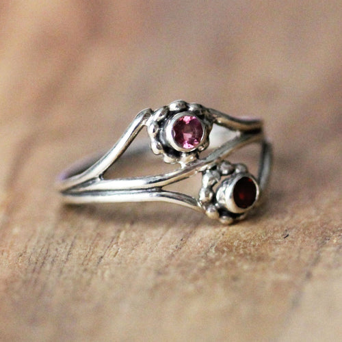 Birthstone Duo Ring, Couples Ring Silver