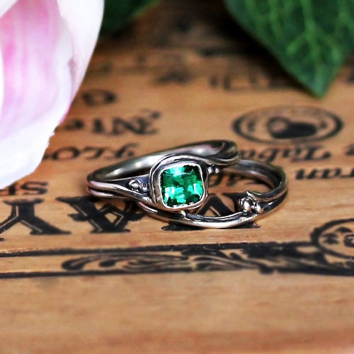 Unique Swirl Engagement Ring, Emerald Pirouette