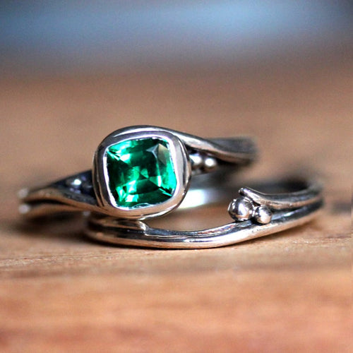 Unique Swirl Engagement Ring, Emerald Pirouette