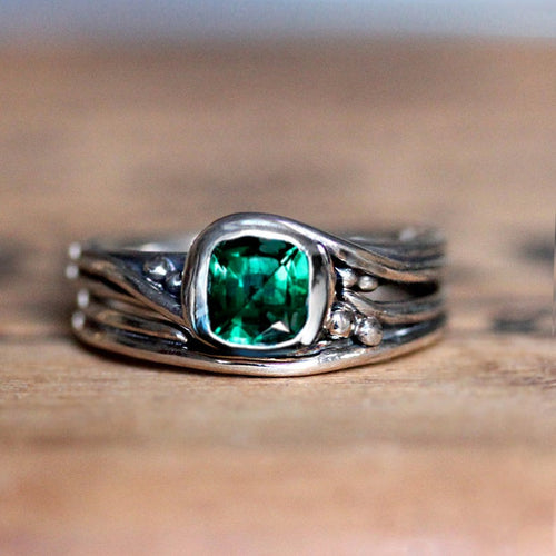 Unique Swirl Engagement Ring, Emerald Pirouette