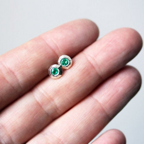 Tiny Modern Blue Topaz Stud Earrings